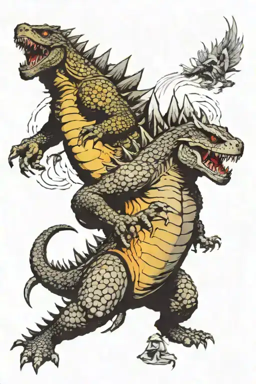 Godzilla vs life fight tattoo design idea