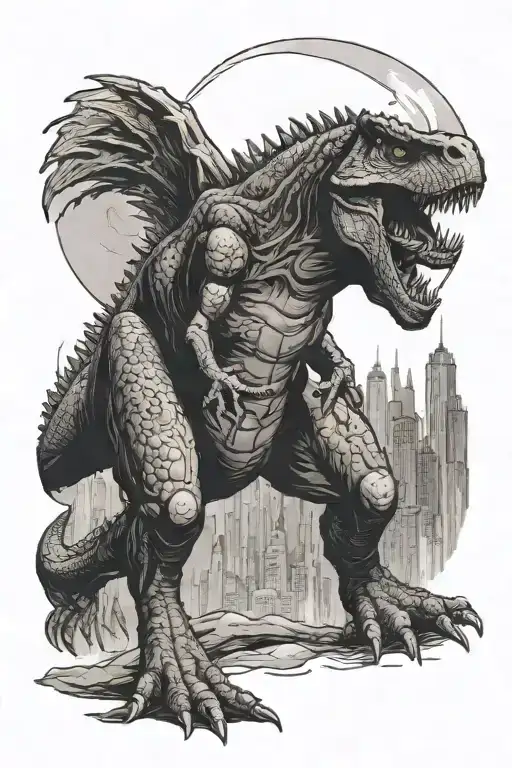 T. rex vs. godzilla tattoo design idea