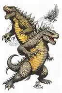 Godzilla vs life fight tattoo design idea