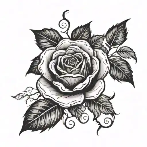 A gothic-inspired tattoo design featuring a black rose intertwined with thick vines and leaves tattoo design idea