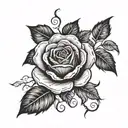 A gothic-inspired tattoo design featuring a black rose intertwined with thick vines and leaves tattoo design idea