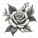 A gothic-inspired tattoo design featuring a black rose intertwined with thick vines and leaves tattoo design idea