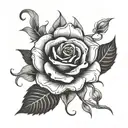 A gothic-inspired tattoo design featuring a black rose intertwined with thick vines and leaves tattoo design idea