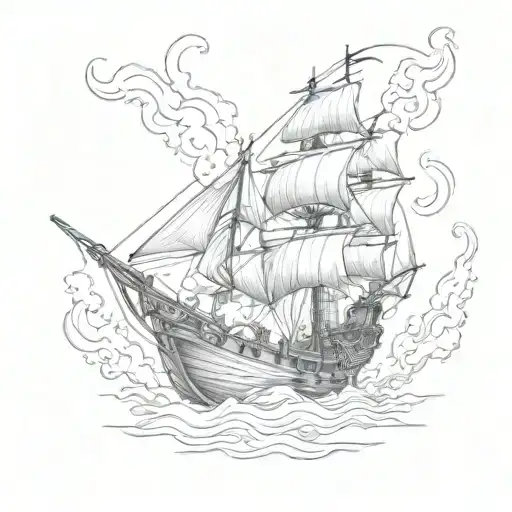 boat is burning ship tattoo design idea