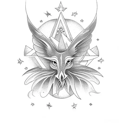 stars birds tarot moon tattoo design idea