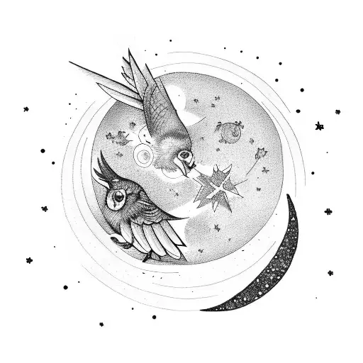 stars birds tarot moon tattoo design idea