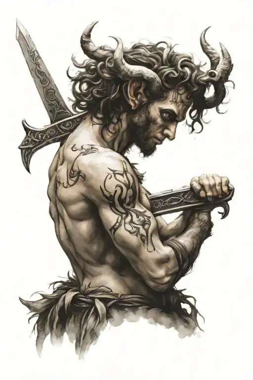 pan satyr holding a sword tattoo design idea