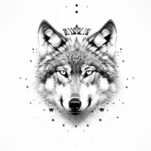 Wolf with crown tattoo design idea