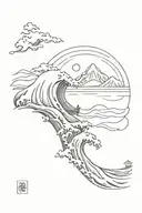 noah's ark in great wave crashing waves tattoo design idea