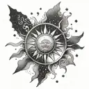 A celestial sun with intricate dotwork details tattoo design idea