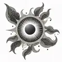 A celestial sun with intricate dotwork details tattoo design idea