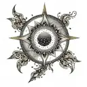 A celestial sun with intricate dotwork details tattoo design idea