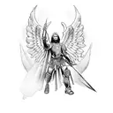 warrior st. michael with Angels descenting in background tattoo design idea