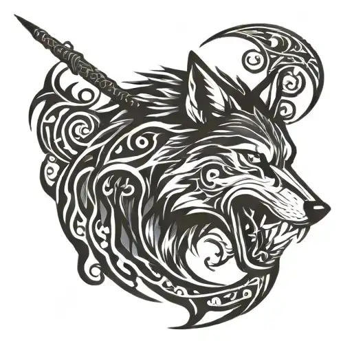 wolf bitting a scythe tattoo design idea