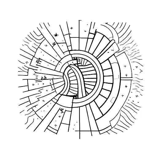  silhouette of a determined man climbing stairs, each step leading toward the radiant sun, and a starry  tattoo design idea