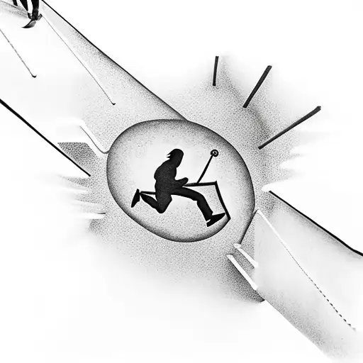  silhouette of a determined man climbing stairs, each step leading toward the radiant sun, and a starry  tattoo design idea