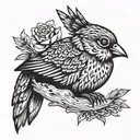 sparrow with a hare's head  tattoo design idea