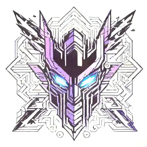 large decepticon insignia in a fire and lightning storm using purple and blue tattoo design idea