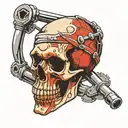 Skull with pipe wrenches used a minimalist graphic tattoo design idea