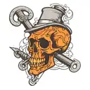 Skull with pipe wrenches used a minimalist graphic tattoo design idea