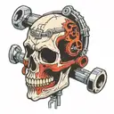 Skull with pipe wrenches used a minimalist graphic tattoo design idea