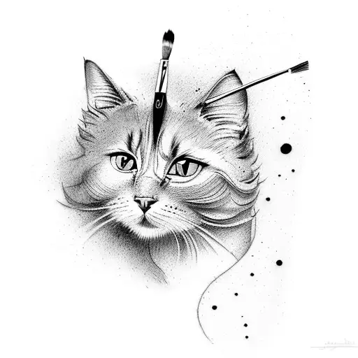 A paintbrush transforming into a cat tail tattoo design idea
