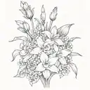 daffodils, rose, gladiolus, narcissus, lily on the valley, daisies, in a bouquet  tattoo design idea