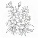 daffodils, rose, gladiolus, narcissus, lily on the valley, daisies, in a bouquet  tattoo design idea