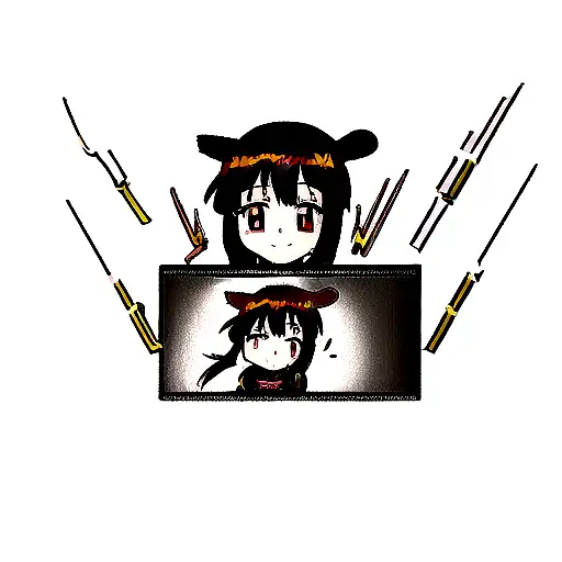 Create a detailed, realistic illustration of Megumin for tattoo design, leveraging AI technology to capture her essence  tattoo design idea