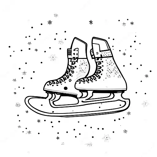 Ice skates gliding across a starry night sky tattoo design idea