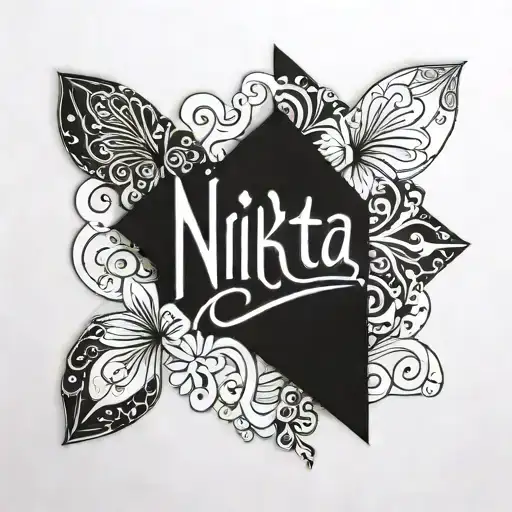 Name Nikita in marathi language logo combined tattoo design idea