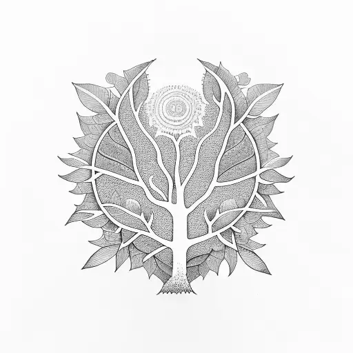 Tree of Life, half sleeve over chest and shoulders, dogs, psychedelics, leaves tattoo design idea