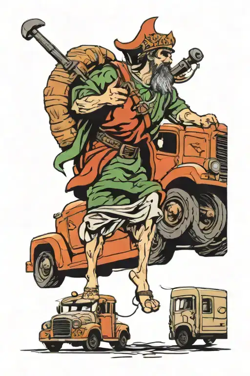 st Christopher and semi truck  tattoo design idea