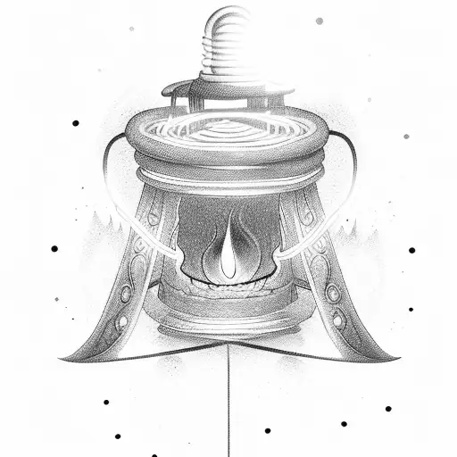 A glowing lantern illuminating a path leading to a poem written in waves tattoo design idea
