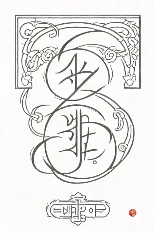 Minimalist Writing "Fire spirit" in Japanese with a minimalist line art symbol  tattoo design idea