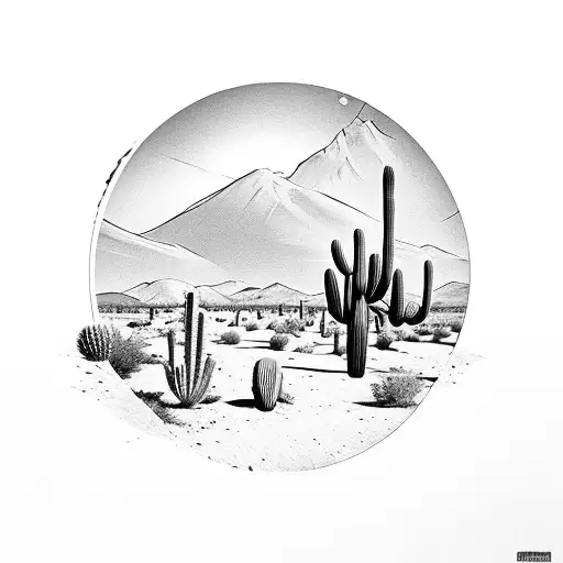 Western theme leg sleeve including saloon, skeleton, saguaro cactus, guns, train and desert scenery tattoo design idea