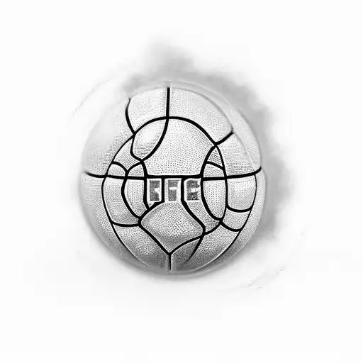 An intricate black-grey tattoo of a basketball court with the names of family members written on the lines tattoo design idea