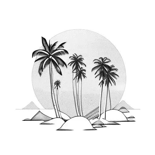 Ocean, Palmtrees, Mountains, Thailand tattoo design idea