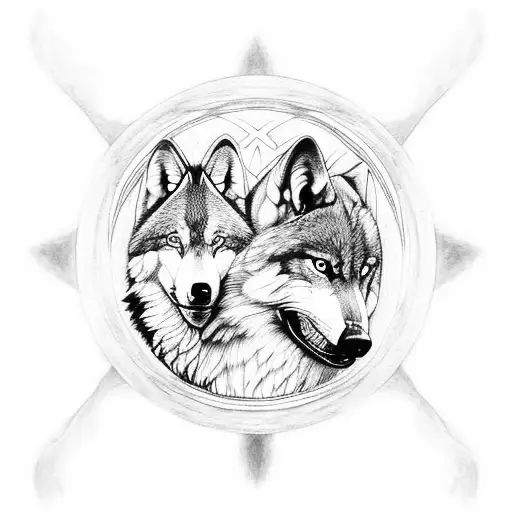 A majestic wolf and eagle intertwined in a yin-yang symbol tattoo design idea