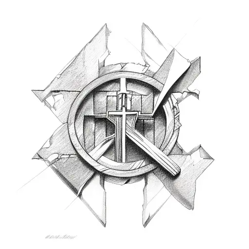 broken sword with two cross keys tattoo design idea