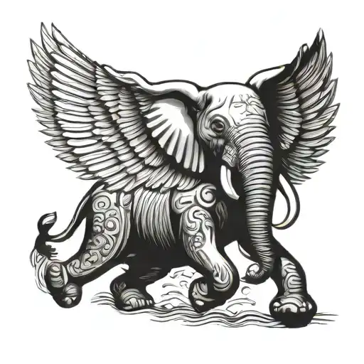 elephant with eagle wings tattoo design idea