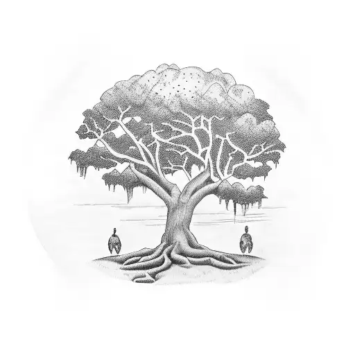 Gullah Geechee people of South Carolina, under an oak tree  tattoo design idea