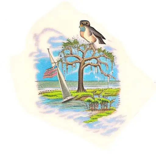 Gullah Geechee people of South Carolina, under an oak tree  tattoo design idea
