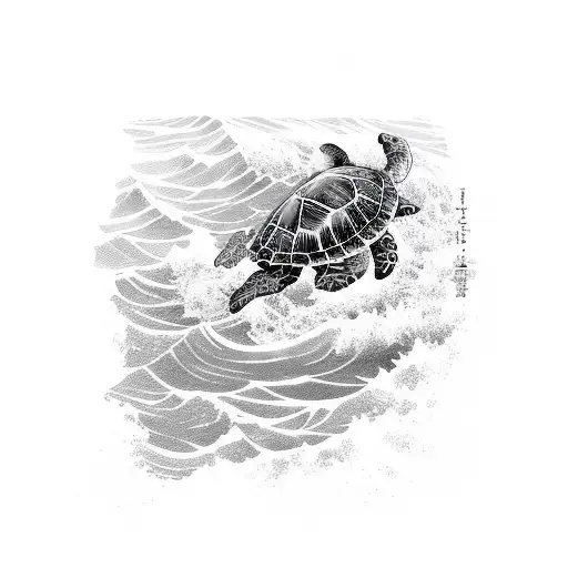 Ocean Wave with a sea turtle and a sea snail tattoo design idea