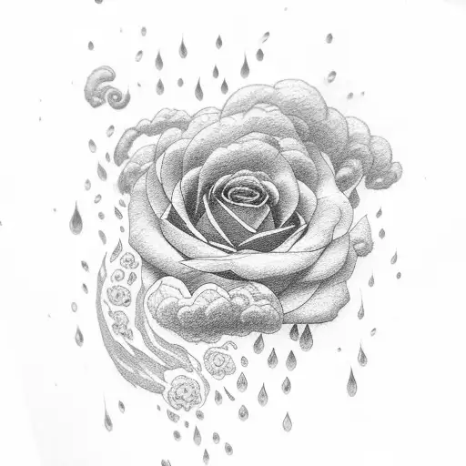 no rain no flowers with floral and rain cloud tattoo design idea
