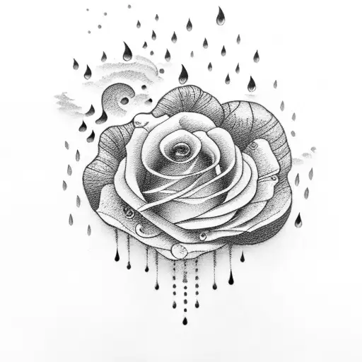"no rain no flowers" with floral and rain cloud tattoo design idea