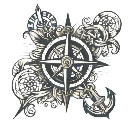 anchor and compass intertwined tattoo design idea
