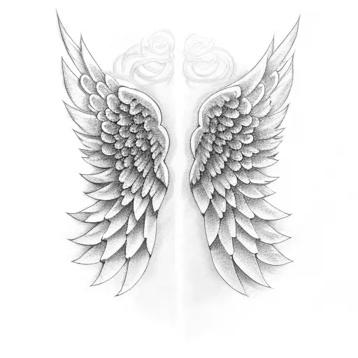 angel wings with date 2-08-15  tattoo design idea