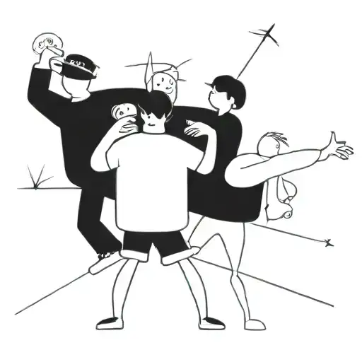 Group of male friends, making reference to the name "Mon Petit", that studie all together symbolizing tattoo design idea