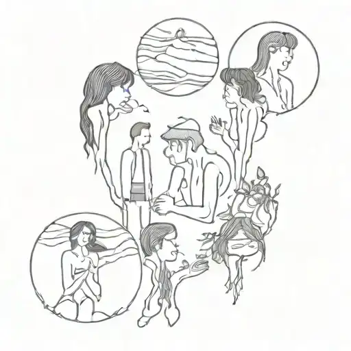 Group of friends named Mon Petit who all study in the cave tattoo design idea